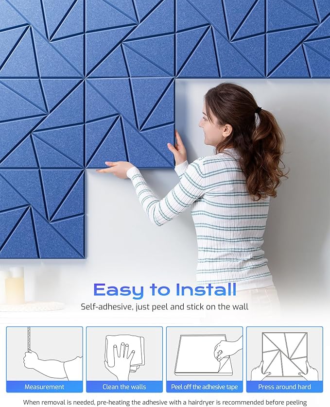 12 Pack Acoustic Panels, Sound Proof Foam Panels for Walls, Self-Adhesive High Density Soundproof Wall Panels, 12" X 12" X 0.4", Sound Absorbing Panels for Home, Studio, Office (Sky Blue)