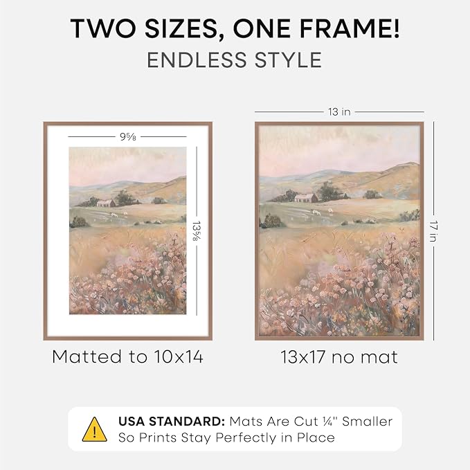 Homeforia 13x17 Picture Frame Mocha, High End Metal 13x17 Poster Frames with Mat 10x14 Photo, 13 x 17 Mocha Frame Matted to 10 by 14 Print, 17by13 Thin Hanging Frames, Tempered Glass, Wall Kit, Set of 2