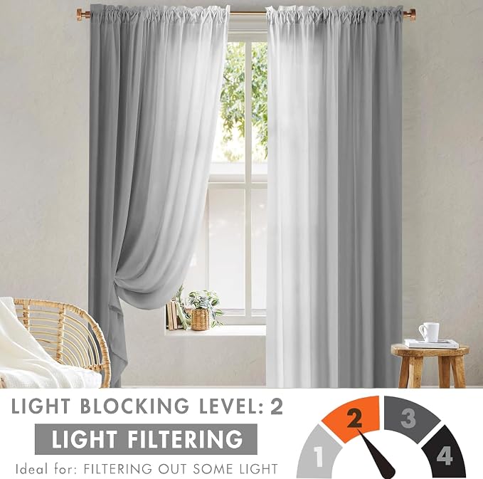 Grey and Grayish White Curtains for Living Room 84 Inch Length Ombre Curtains 2 Panel Bedroom Gray Curtains Rod Pocket Light Filtering Window Curtain Modern Gradient Drapes
