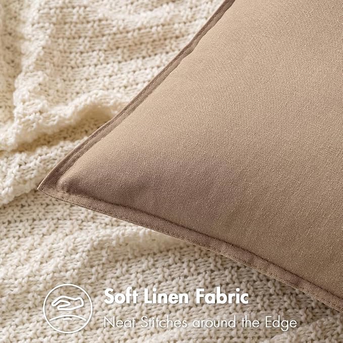 MIULEE Pack of 2 Decorative Linen Pillow Covers 12x20 Inch Coco Brown | Boho Farmhouse Modern Soft Accent Lumbar Throw Pillows Neutral Cushion Covers for Sofa Couch Bed Living Room Home Decor