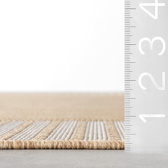 Nuloom Asha Tan/Ivory, 6'7" x 9', Casual, Striped Border, Soft and Cozy, High Traffic, Easy Clean, Durable Area Rug for Indoor/Outdoor Patio, Deck, Porch, Garden, Courtyard