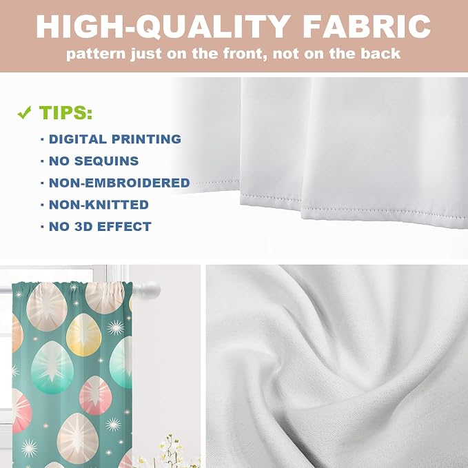 Shrahala Easter Eggs Stars Blackout Curtain Tiers, Colorful Easter Egg Pattern Kitchen Valance Light Blocking Tier Drapes with Rod Pocket, 2 Pack 26 X 36 in
