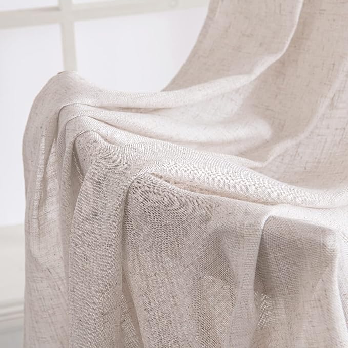 MIULEE White Linen Curtains 63 Inch Length 2 Panels for Bedroom Living Room, Soft Thick Linen Textured Natural Kitchen Window Drapes Semi Sheer Light Filtering Back Tab Rod Pocket Burlap Look Decor
