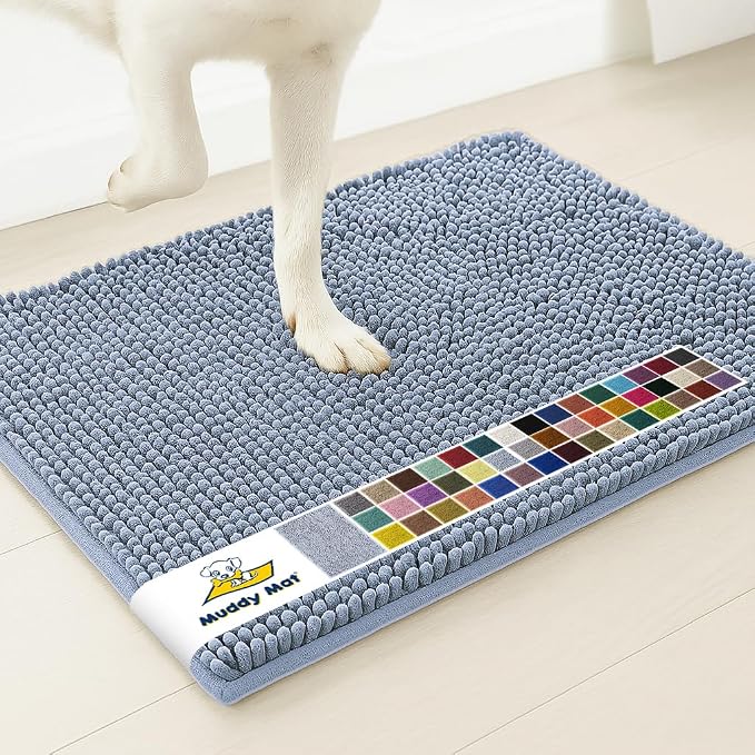 Muddy Mat® | Super Water Absorbent Door Mat Indoor, Microfiber Quick Dry Chenille Entryway Rug, Slip Resistant Front Door Mat, Indoor Mats for Entryway, Machine Washable Pet Rug, Baby Blue 2ft x 4ft