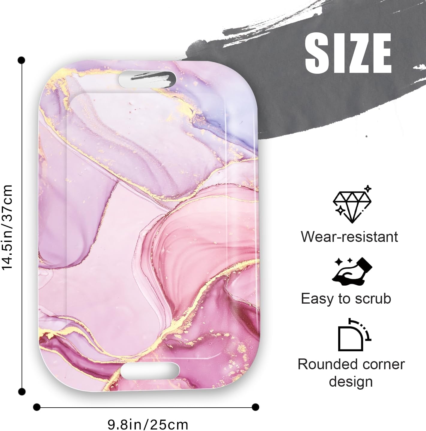 Serving Trays with Handles, 14.5 x 9.8 inch Rectangular Plastic Tray for Restaurant, Kitchen, Painting of Pink and Gold Marble