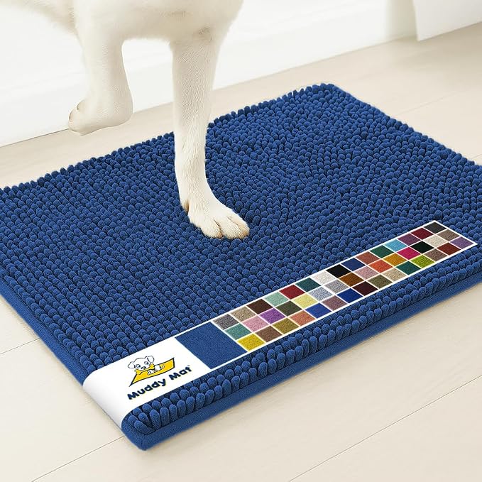 Muddy Mat® | Super Water Absorbent Door Mat Indoor, Microfiber Quick Dry Chenille Entryway Rug, Slip Resistant Front Door Mat, Indoor Mats for Entryway, Machine Washable Pet Rug, Navy Blue 20" x 30"