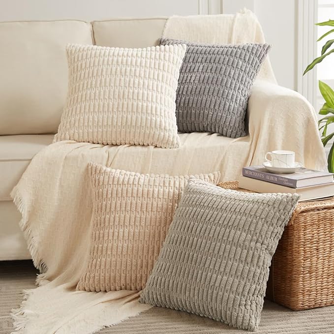 Fancy Homi 4 Packs Decorative Throw Pillow Covers for Living Room Couch Bed, Modern Farmhouse Boho Home Décor Accent Cushion Case, 12" x 12", Neutral