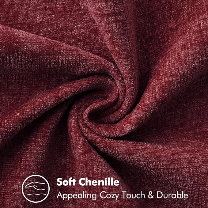 MIULEE Pack of 2 Lumbar Throw Pillow Covers 12x20 Inch Burgundy Red Farmhouse Decorative Pillow Covers with Stitched Edge Soft Chenille Solid Dyed Pillow Covers for Couch Sofa Bed Living Room