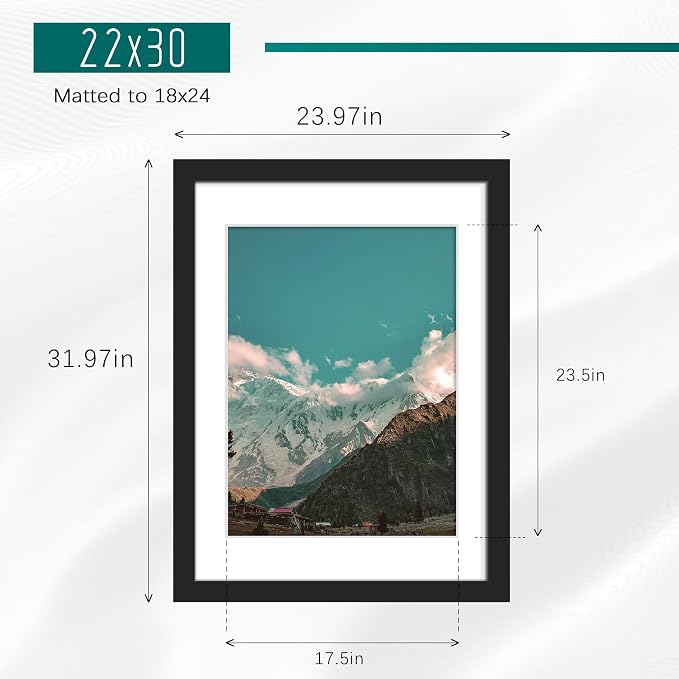 Picrit 22x30 Picture Frame 3 Pack, Black Poster Frame, Display Poster 18 x 24 with Mat or 22 x 30 without Mat for Horizontal or Vertical Wall Mounting