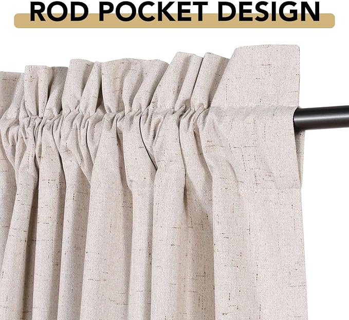 H.VERSAILTEX Linen Look 100% Blackout Curtains 84 Inches Long for Bedroom Full Light Blocking Rod Pocket 42 Inches Wide Linen Textured Thick Window Curtain Drapes with White Backing, Natural, 2 Panels