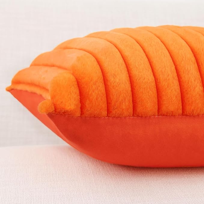 Pallene Faux Fur Plush Fall Throw Pillow Covers 20x20 Set of 2, Luxury Soft Fluffy Striped Decorative Pillow Covers for Sofa, Couch, Living Room, Burnt Orange