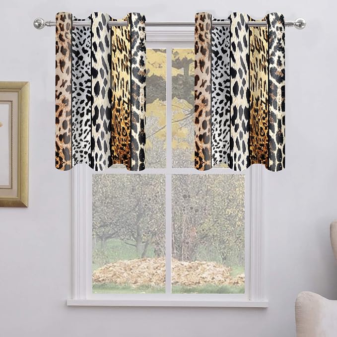 Wild Animals Print Curtain, Leopard Boa Skin Room Darkening Thermal Insulated Blackout Leopard Boa Window Drapes with Grommets for Living, Dining, Bedroom, Set of 2 Panels (42x36in)