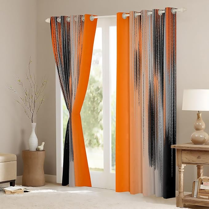 jejeloiu Orange and Black Curtains for Bedroom Living Room (2 Panels, 52 x 84 Inch) Modern Art Blackout Curtains for Kids Adults Messy Rust Darkening Drapes Gradient Stryle Window Treatments