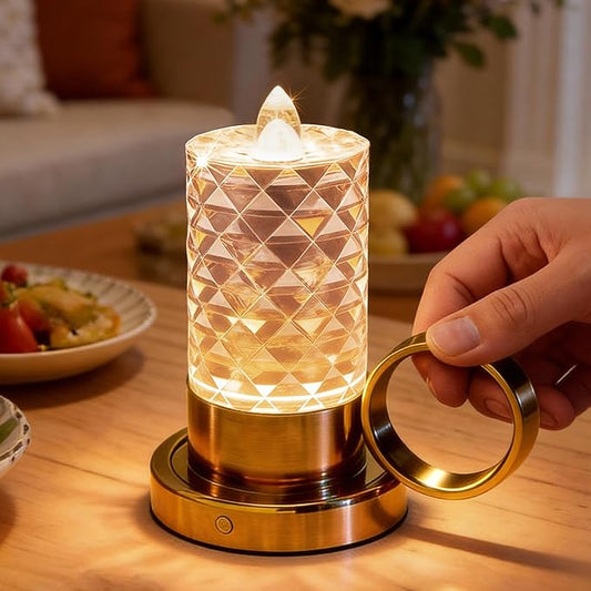 JandCase Flameless Candles, Rechargeable Battery Operated Candles, LED Acrylic Crystal Short Pillar Candles, 0.4W Dimmable Small Cordless Table Lamp for Valentines Anniversary Wedding Decorations