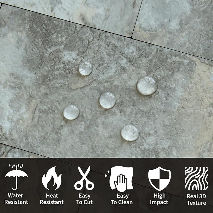 AULIGET 100-Piece Faux Stone Peel and Stick Backsplash Wall Tiles, 3" x 6" Grey & Brown Slate PVC Stick on Tile for Backsplash Kitchen, Bathroom, Laundry Room, Camper, Fireplace