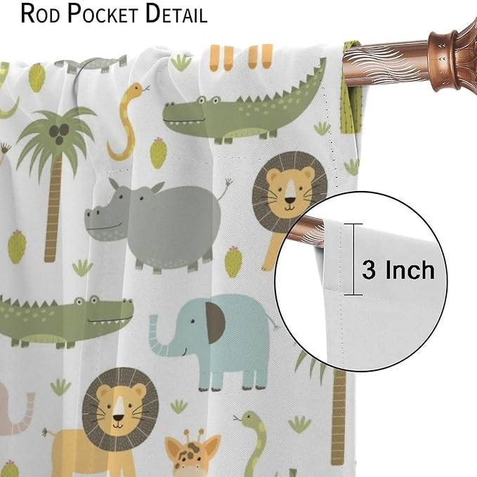Nursery Safari Animals Curtains, Baby Boy Girl Kids Woodland Jungle Forest Lion Elephant Printed Curtains for Living Room Bedroom Window Drapes 2 Panel Sets63x72 Inch