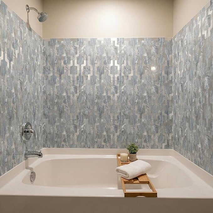 60pcs Premium Peel and Stick Backsplash Tiles,Glossy Blue Marble Look Elevated 3D Textured DIY Self Adhensive Wall Tiles for Kitchen & Bathroom,High-End Finished,Easy Cut & Install