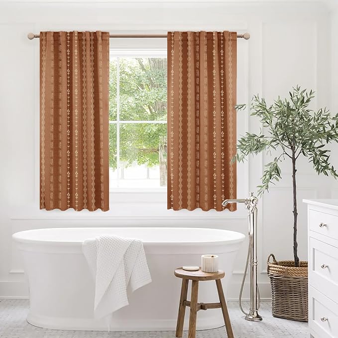54 Inch Curtains Long,Room Darkening 70% Black Out Blackout Boho Pattern Short Thermal Insulated Curtain Panels for Bathroom Bedroom Windows