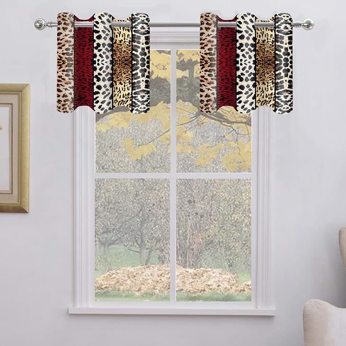 Wild Animal Print Curtain, Room Darkening Thermal Insulated Blackout Leopard Boa Window Drapes with Grommets for Living, Dining, Bedroom, Red Leopard Print, 42"x 24", 2 Panels