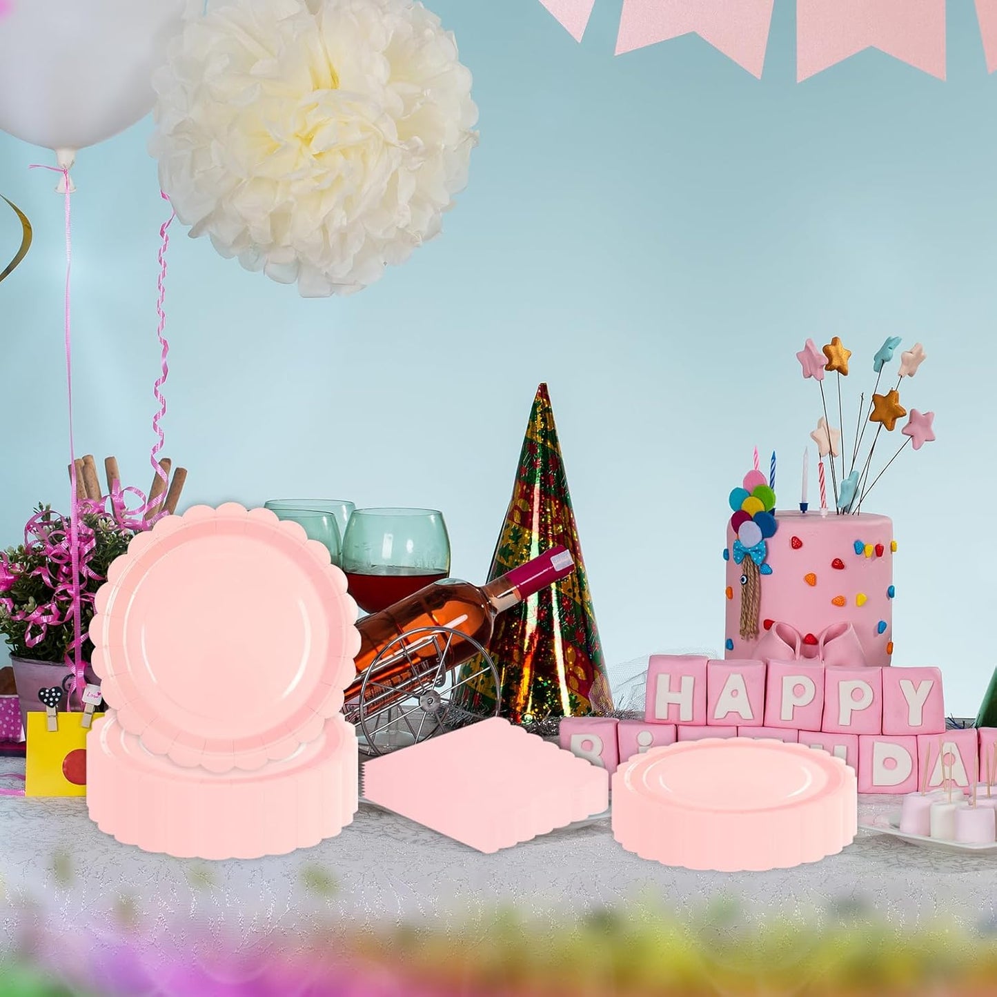 40 pcs Pink Party Paper Plates and Napkins Disposable 9 inch 20 pcs Dessert Plates & 20 pcs Napkins Tableware for Fruit Cake Party Decorations