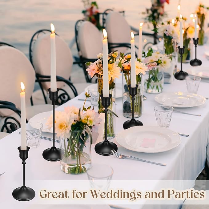 24PCS Brass Black Taper Candle Holders Set, Vintage Metal Candlestick Holders for Table Centerpiece, Wedding Reception, Festive Christmas Mantel Decoration Black