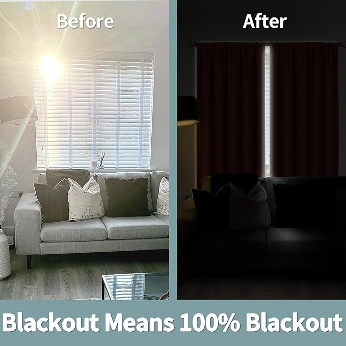 BGment 100% Blackout Curtains 63 Inch Length with Liner, Room Darkening Thermal Insulated Double Layer Noise Cancelling Rod Pocket and Back Tab Curtains for Bedroom, 52 x 63 Inch, 2 Panels, Terracotta