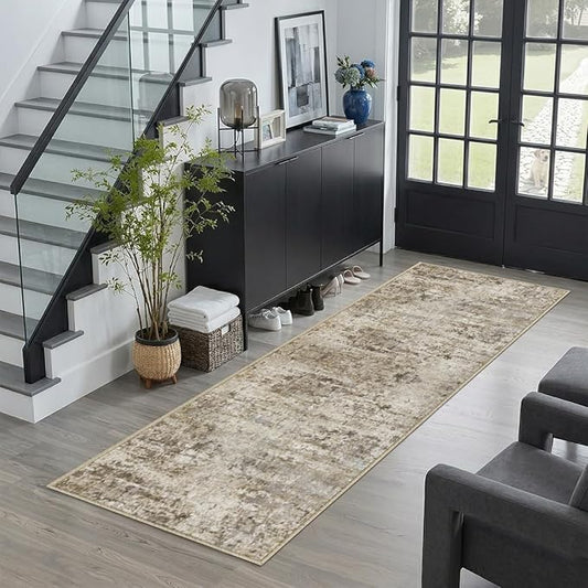2x6 Rug for Entryway Hallway-No Slip Soft Carpets Modern Abstract Indoor Floor Stain Resistant Carpet for Bedroom Dining Room Farmhouse Nursery Home Office Brown