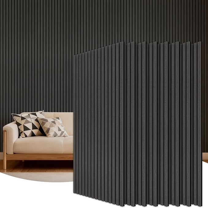 TONOR Wood Wall Panels for Interior Wall Decor, 8 Pack 47.2" x 23.6"(61.88ft²) Wood Slat Aacoustic Panels, Soundproof Wall Panels for Noise Cancelling and Decoration, Living Room, Office,Black