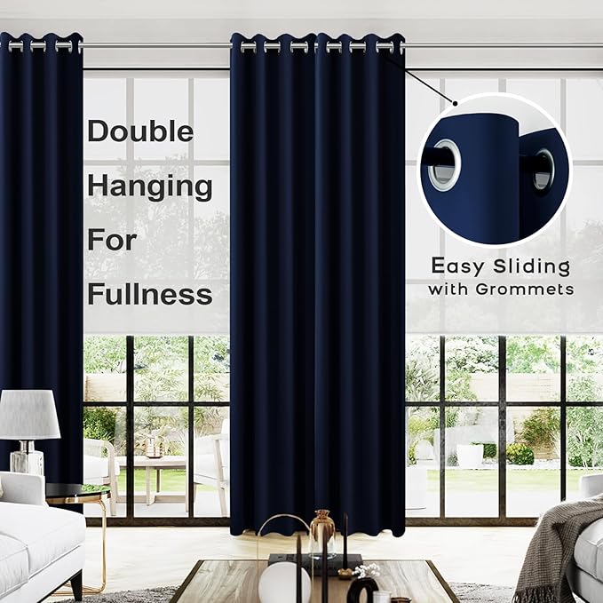 KOUFALL Navy Blue Curtains 102 Inches Long for Livingroom,2 Panels Grommet Sun Heat Light Blocking Curtains for Bedroom Dining Room,8.5 FT,Dark Blue