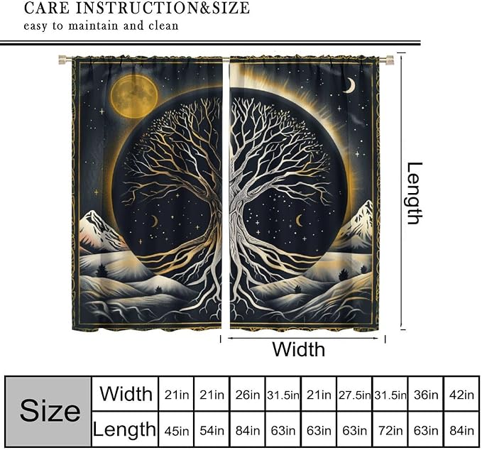 Sun Moon Blackout Curtains, Vintage Country Abstract Tree of Life Bohemian Mystic Window Drapes, for Bedroom Living Room 52" W X 84" L