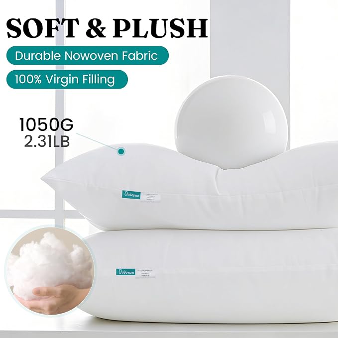 Oubonun 14 x 36 Throw Pillow Inserts - Soft, Plush & Decorative Down Alternative Pillows for Couch Sofa Bed, Machine Washable - White, Pack of 1