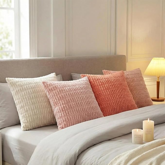 Fancy Homi 4 Packs Decorative Throw Pillow Covers for Living Room Couch Bed, Modern Farmhouse Boho Home Décor Accent Cushion Case, 14" x 14", Pink Series