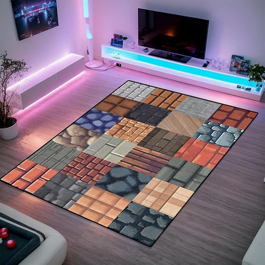 Game Rug - Old Game Block Theme Carpets for Boys Bedroom Living Room Teen Boys Carpet for Bedroom Playroom Rug, 3'x5'