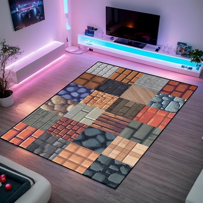 Game Rug - Old Game Block Theme Carpets for Boys Bedroom Living Room Gaming Room Decor Rugs for Boys Bedroom Large Playroom Rug, 4'x6'
