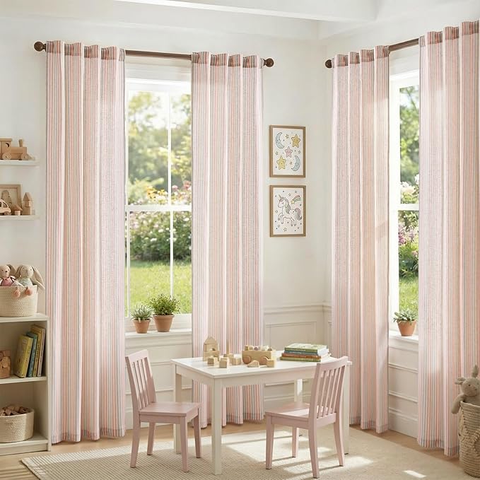 jinchan Linen Curtains 96 inch Candy Stripe for Kids Room Back Tab 2 Panels | Kids Curtains for Living Room Baby Girls Room,Ticking Stripe,Nursery Drapes, Window Treatments,Cottagecore,Light Filtering