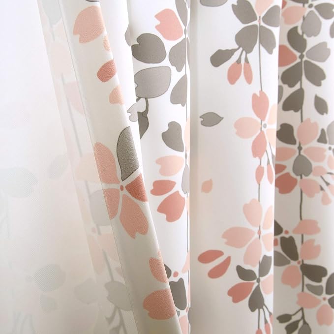 Lush Decor Weeping Flower Light Filtering Window Curtain Panels, Pair, 52"W x 84"L + 2" Header, Blush & Gray - Charming Modern Floral Curtains for Living Room, Dining Room, & Bedroom