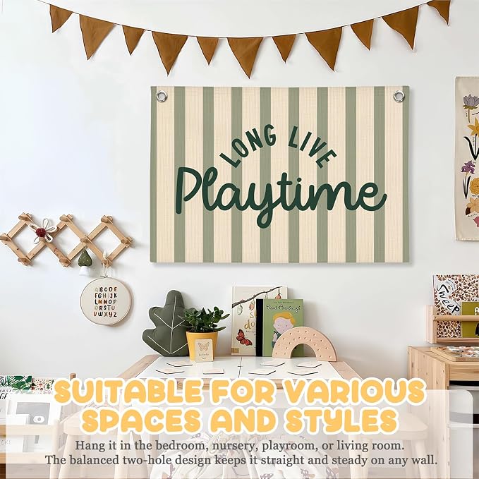 Playroom Wall Decor, Long Live Playtime Linen Canvas Banner, Toddler Playroom Decor Kids Room Nursery Wall Decor for Toddler Boys Toy Room Bedroom, 30x20 Inch