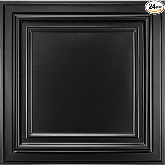 Art3d PVC Ceiling Tiles 2x2 ft 24-Pack (Covers 96 Sq.ft) - Paintable 3D Design, Water & Corrosion Resistant, Easy Install for Drop Ceiling & Flat Substrates, Home & Commercial Decor, Black