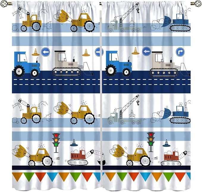 Cartoon Car Window Curtain,for Kids Boys Cute Bus Tree Floral Home Decor Rod Pocket Bedroom Cafe Dining Room Living Room Kitchen Office Nursery Drapes, 42x45 in