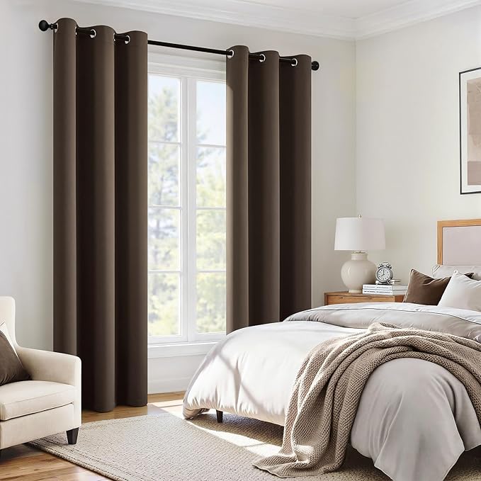 MIULEE 100% Blackout Curtains for Bedroom 72 Inch Long, 2 Thick Layers Thermal Insulated Black Out Window Curtains with Black Liner, Noise Reducing Grommet Living Room Drapes 2 Panels Chocolate Brown