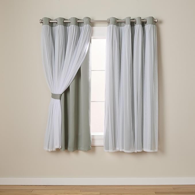 TOWN & COUNTRY LUXE Talia Double Layer Indoor Curtains, Sheer and Room Darkening Blackout, Grommet Top, Energy Efficient, 2-Pack Set, 52x 63, Soft Grey