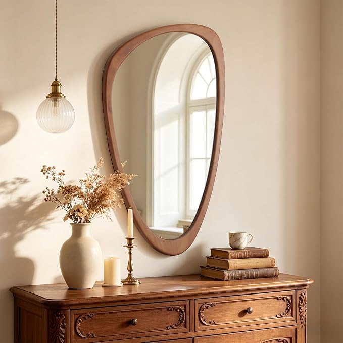WallBeyond Asymmetrical Mirror, Irregular Wall Mirror, Wall Mirrors Decorative for Bedroom Living Room Entryway Hall, Wood Mirror for mid Century Modern Decor 36" H x 23" W
