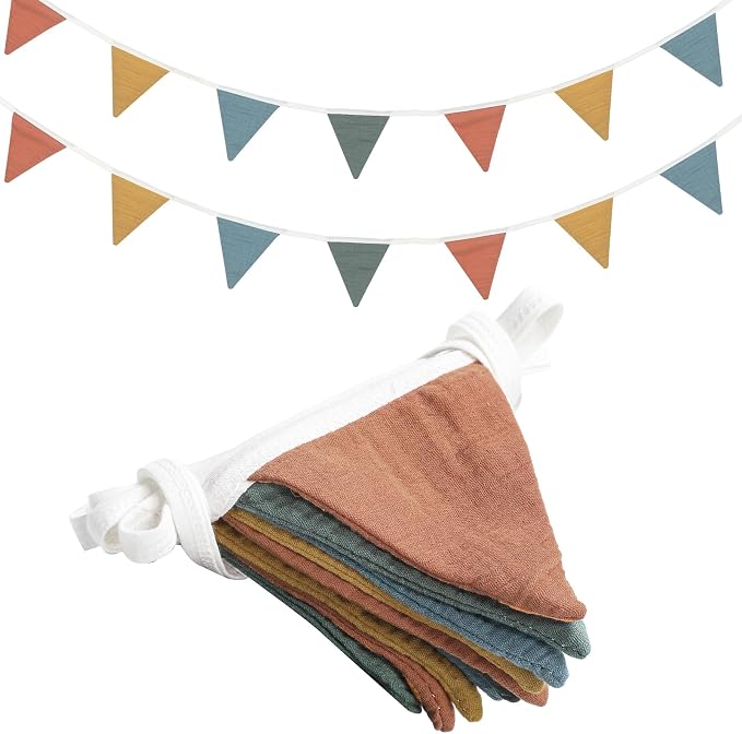 Oudain 2 Pcs Pennant Banner Flags Nursery Garland Triangle Bunting Flags Playroom Wall Decor Banner for Nursery Baby Shower Birthday Boho Wedding Party Event, Each 7.75 ft(Warm Color)