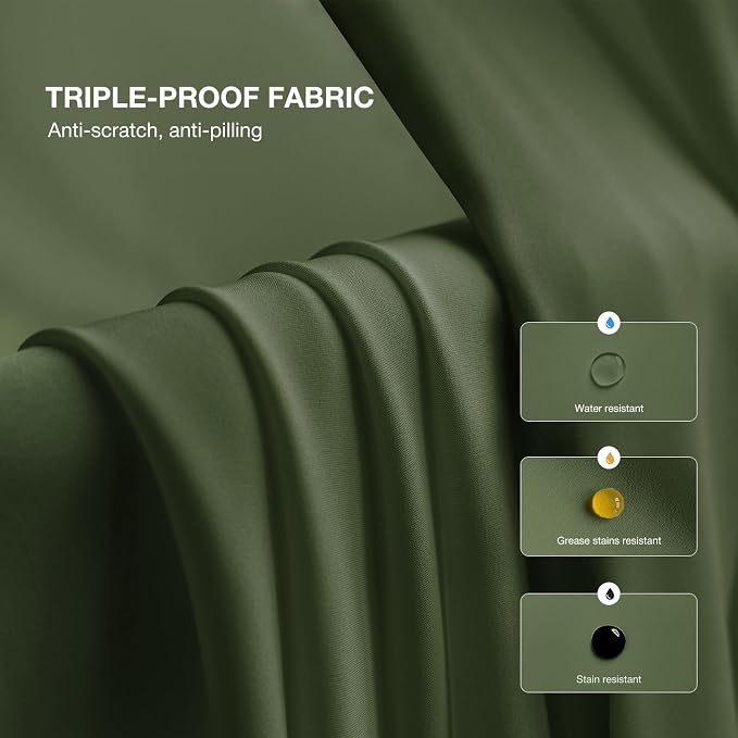 Anmao Non-See-Through Olive Green Privacy Semi Sheer Curtains for Living Room 54 Inch Length 2 Panels Set, Light Filtering That Let Light in Rod Pocket Window Drapes for Bedroom, 52W x 54L, Dark Green