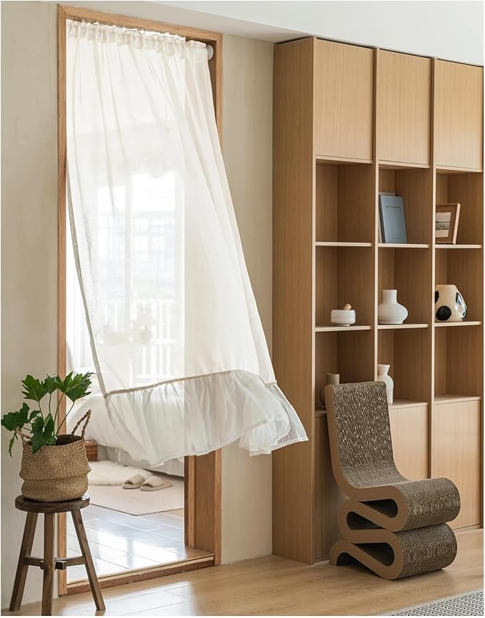 Modern Farmhouse Cotton Linen Curtain Country Ruffle Cafe Semi-Transparent Small Tier Decor(W60xH90cm)