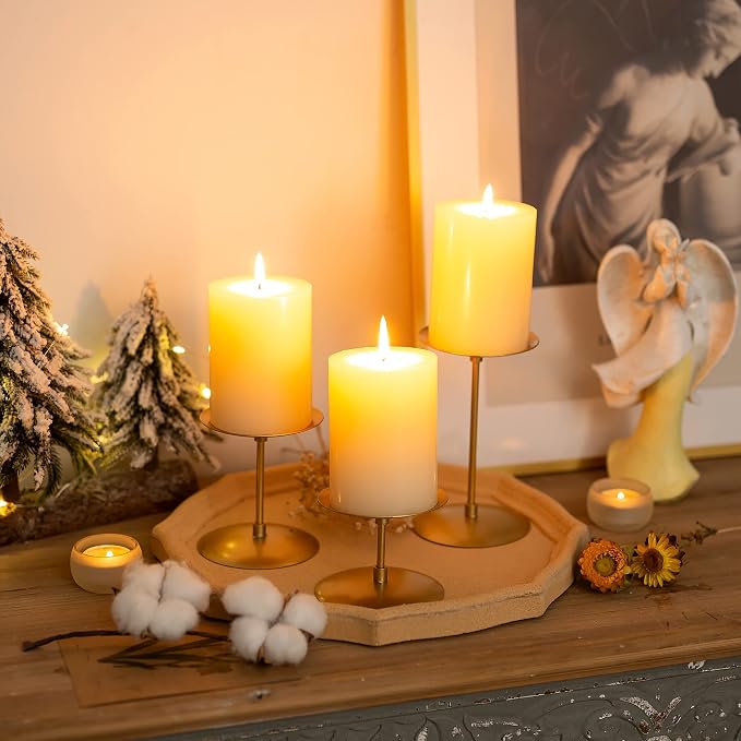 Pillar Candle Holders Candle Plates - Set of 24 Candelabra Candle Stand Iron Plate Minimalism Modern Home Mantel Dinning Table Christmas Decorations Centerpiece for Wedding, Party, Events, Gold