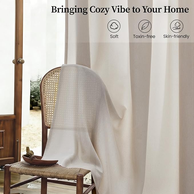 102 Inches Long Pinch Pleated Semi Sheer Curtains,Ivory Beige Linen Blended Light Filtering Window Curtains 102 Length 2 Panels for Living Room Bedroom Pinch Pleat Drapes with Hooks 2 Panels