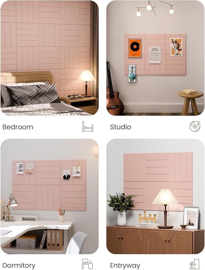 Fluxynara Felt Bulletin Board Tiles Large 36" x 24" Cork Board Alternative-6 Pack with 32 Adhesive Tabs, Thick Slat Wall Panels for Office Decor, Push Pin Board Wall Organizer Alternative - Pink
