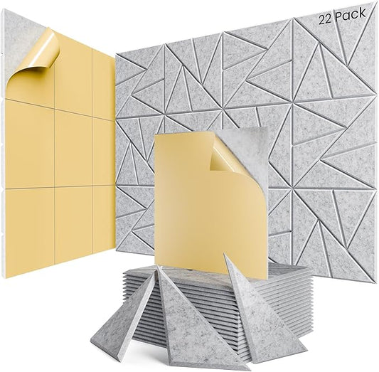 22 Pack Acoustic Panels with Self-Adhesive, 12"X 12"X 0.4"Sound Proof Foam Panels, Sound Panels High Density, Soundproof Wall Panels for Home Studio Office Sliver Gray