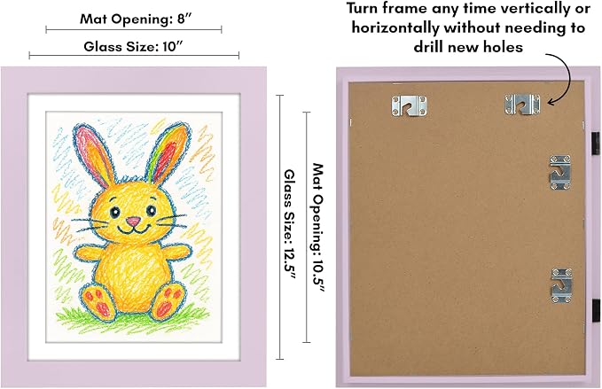 Americanflat Kids Artwork Frame Changeable (Lilac) - Magnetic Door Holds 100 Art Pieces - 8.5x11 Letter Size Display with Mat or 10x12.5 Without Mat - My Mini Masterpiece